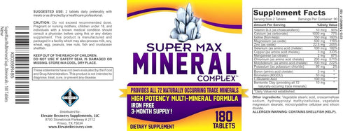 3-Month Multimineral Supplement (Iron Free), 72 Trace Minerals, High Potency Multi Mineral, 180 Tablets