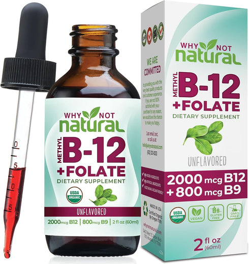 Why Not Natural Vitamin B12 Liquid Plus Folate - Organic Sublingual Extra Strength Vegan Drops