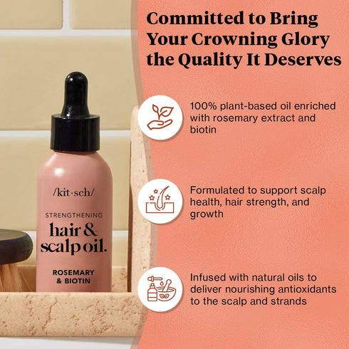 Kitsch Rosemary Oil for Hair Growth & Healthy Scalp, 60 mL Pre Wash Scalp & Hair Oil with Biotin