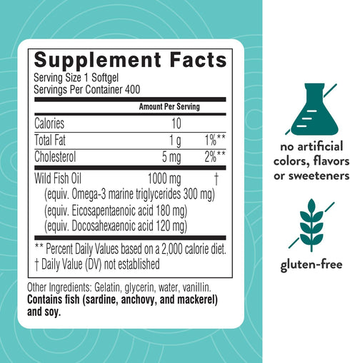 Swisse Omega 3 Fish Oil Supplement 1000mg - 400 Softgels for Heart, Brain & Eye Health, Sustainably Sourced Omega-3 DHA