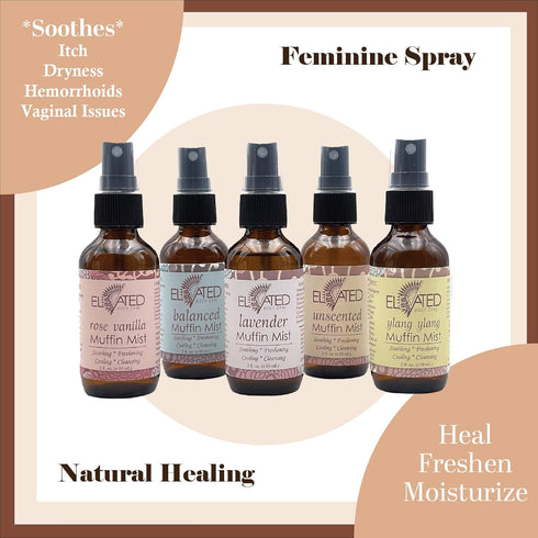 ELEVATED Muffin Mist – Organic Natural Feminine Spray, Balanced, 5 Scents, Vegan, Herbal Infused Oil
