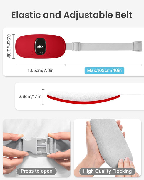 iDOO Wearable Heating Pad - FSA HSA Eligible, Period Cramps Relief with 3 Heat Levels & Massage Modes, Red