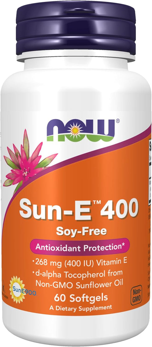 NOW Supplements Sun-E™ 400 IU, 60 Softgels, d-alpha Tocopherol from Non-GMO Sunflower Oil