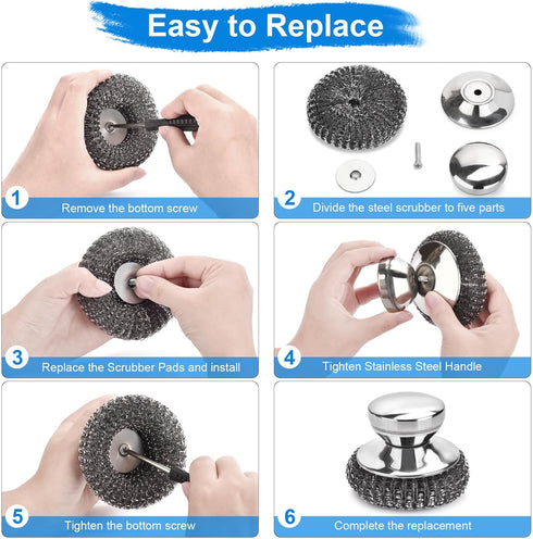 GXLWJXWLV 7PCS Set 1PCS Steel Wool Scrubber Pads, Stainless Steel Scrubber with Handle, Metal Scrubbers for Cleaning