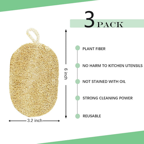 Natural Loofah Dish Sponge, Biodegradable Cellulose Loofah Scrub Sponge, Dual-Sided Non-Scratch for Kitchen & Bathroom