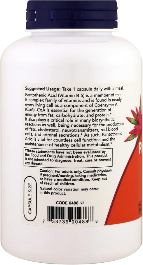 NOW Foods Pantothenic Acid (Vitamin B-5) 500 mg - B-Complex Vitamin, 250 Capsules