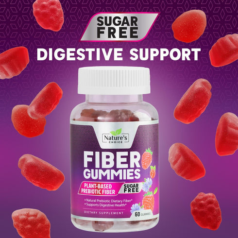 Sugar Free Fiber Gummies for Adults - 60 Gummies | Daily Prebiotic Fiber Supplement & Digestive Health Support