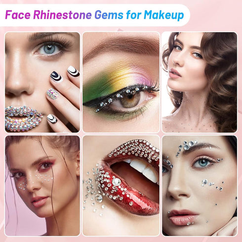 SFX Makeup Face Glue with 3600Pcs Flatback Eye Gems, Rhinestone Crystal, Tweezers, and Skin Adhesive for Cosplay