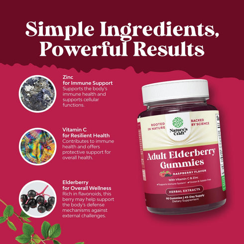 Elderberry Vitamin C and Zinc Gummies - Advanced Immune Booster for Adults, Vegan Halal (90ct)