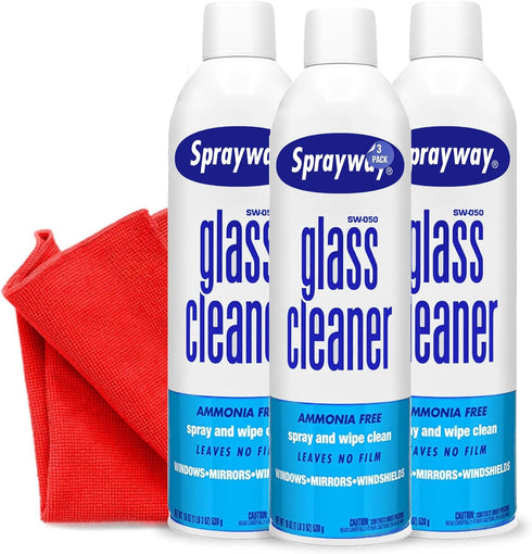 Sprayway Glass Cleaner w/Microfiber Cleaning Cloth - Streak-Free Shine, Safe Formula, Multi