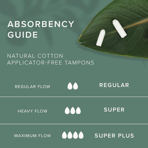 Veeda 100% Natural Cotton Tampons - Super Absorbency, Applicator Free, Unscented, 32 Count