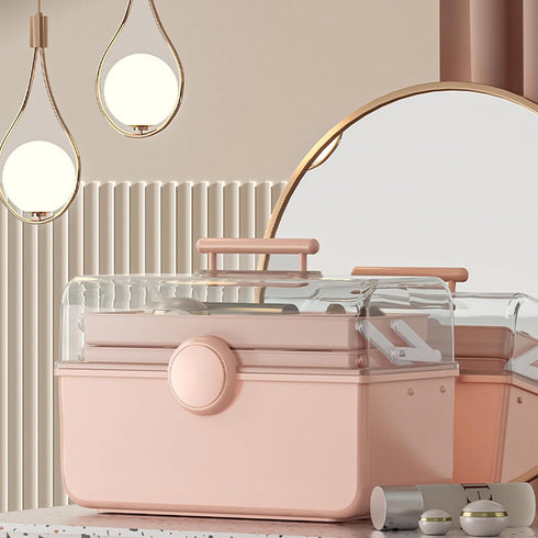 Large Capacity Makeup Storage Organizer with Transparent Visual Cover, 3 Layers Portable Cosmetic Storage Box