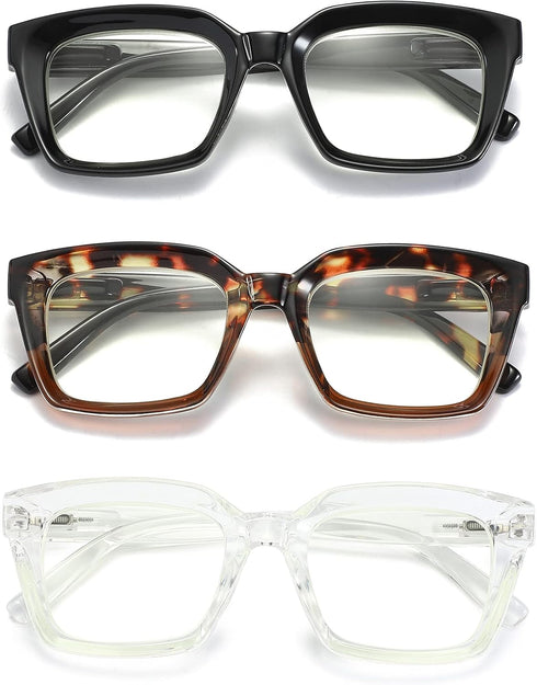 3 Pack Oversize Square Design Reading Glasses for Women, Blue Light Blocking Reader