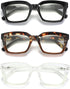 3 Pack Oversize Square Design Reading Glasses for Women, Blue Light Blocking Reader