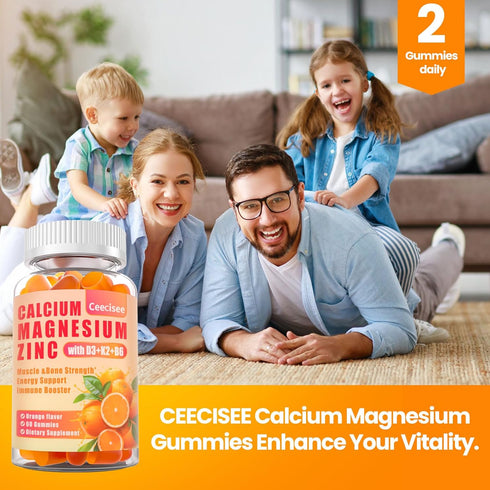 Calcium Magnesium Zinc Gummies with D3, B6 & K2, 1000mg Calcium Gummies for Adults and Teens, Sugar Free, 60 Count