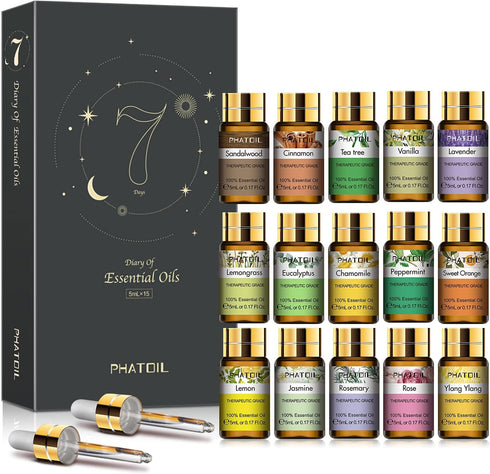 Essential Oils Gift Set | 15 x 5ml Pure Aromatherapy Oil for Skin Care, Hair Care & Diffuser
