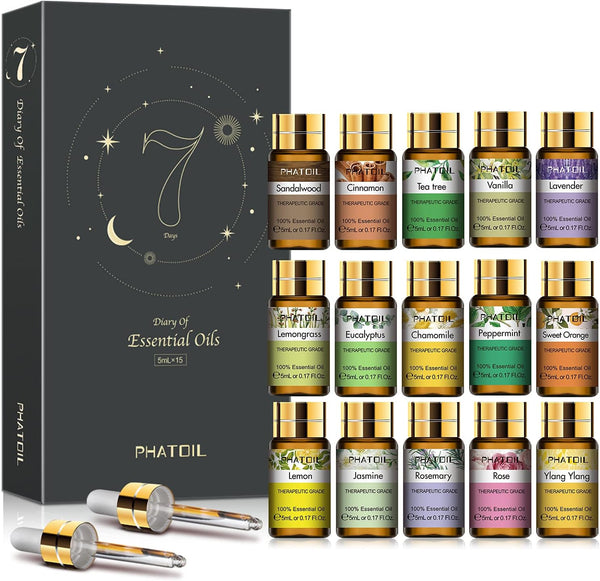 Essential Oils Gift Set | 15 x 5ml Pure Aromatherapy Oil for Skin Care, Hair Care & Diffuser