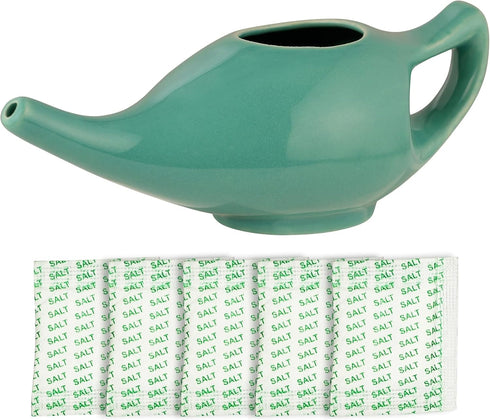 HealthGoodsIn Ceramic Neti Pot for Sinus, Premium Grade, Dishwasher Safe, Turquoise Color