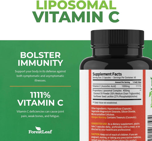 ForestLeaf Liposomal Vitamin C 1000mg Capsules - High Absorption, Immune Booster with MCT Oil, 120 Vegan Pills