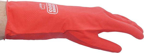Meat Red Cleaning Gloves - Comfortable Flock Lining and Durable for Dishwashing and Household - Large