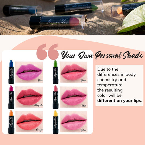 Magic Kiss 6 Piece Color Changing Matte Lipstick Set with Aloe Vera, Made in USA (Colors of Aloha 1)
