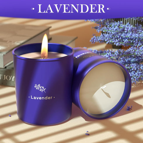 TranquilBliss 8 oz 45 2 Pack Lavender Candles for Home Scented, Scented Candles Present, Purple Jar Wax, Made with Soy