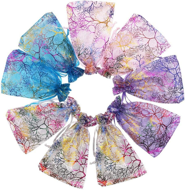 SumDirect 100pcs Mixed Color Coralline Organza Gift Bags - 5x7inch Wedding Favor Party Jewelry Candy Pouches