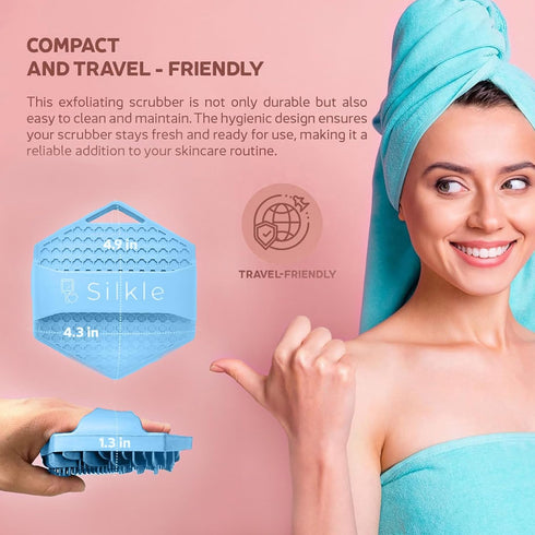 Silicone Body Scrubber - Exfoliating Bath Brush and Skin Cleanser, Shower Sponge for Gentle Body Scrub - Blue