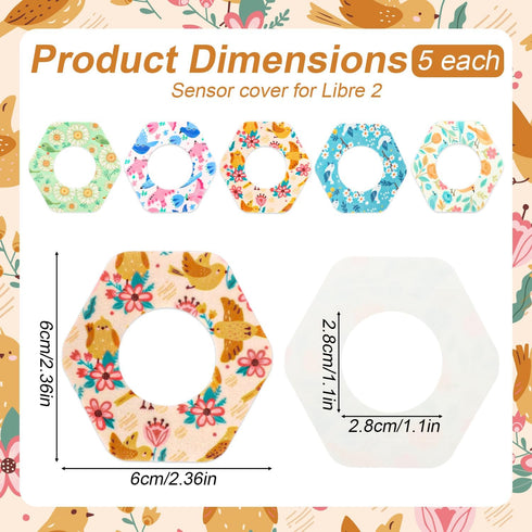 Penitue 25pcs 2, (5 Waterproof Adhesive Patches overpatch for Libre Flower Bird Design Sensor Covers Stickers