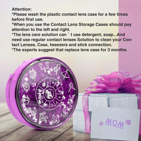 Contact Lens Case, Bling Constellations Travel Kit with Tweezers, Remover Tool, Mirror & Solution Bottle (Purple)