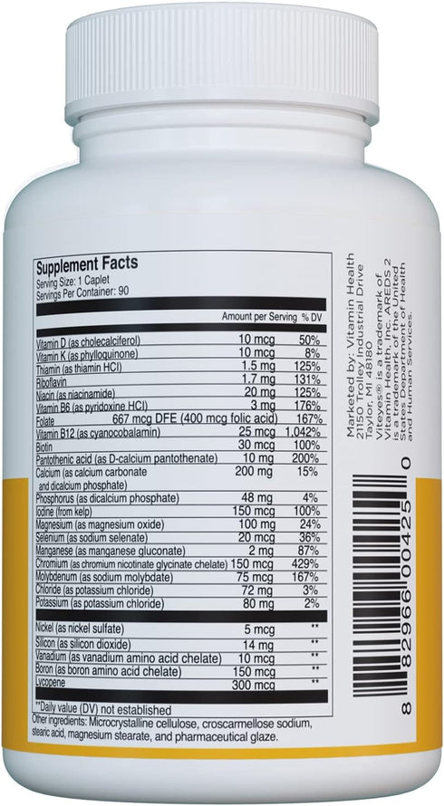 Viteyes Classic AREDS 2 Companion Beta-Carotene Free Multivitamin Supplement, Comprehensive Multivitamin Formula for AREDS 2 Users, 90 Caplets