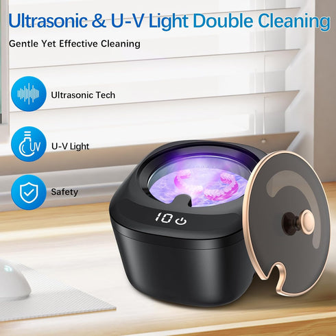 Ultrasonic Retainer Cleaner Machine - Raccomb 45kHz LED Light Ultrasonic Cleaner for Dentures, Aligner, Mouth Guard,