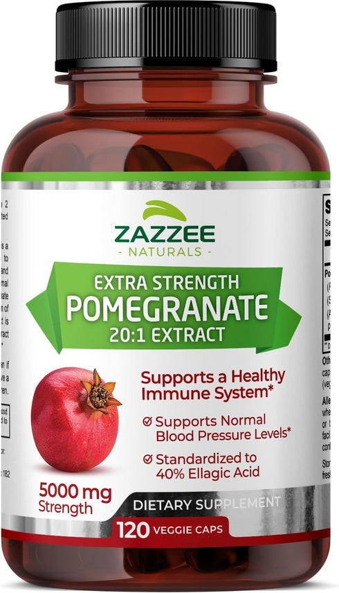 Zazzee Extra Strength Pomegranate 20:1 Extract, 5000 mg Strength, 120 Vegan Capsules, Non-GMO