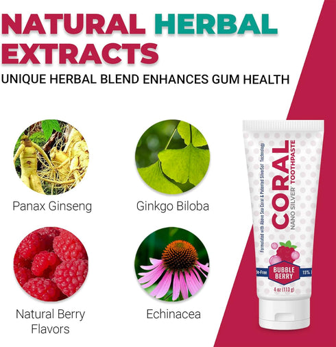 Coral Nano Silver Bubble Berry Kids Toothpaste - Natural Fluoride Free Teeth Whitening Toothpaste, 4 Ounces