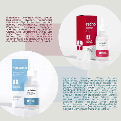 Hydrating Hyaluronic Acid Serum and Retinol Facial Serum Set, 1 oz Each, Vegan & Cruelty Free