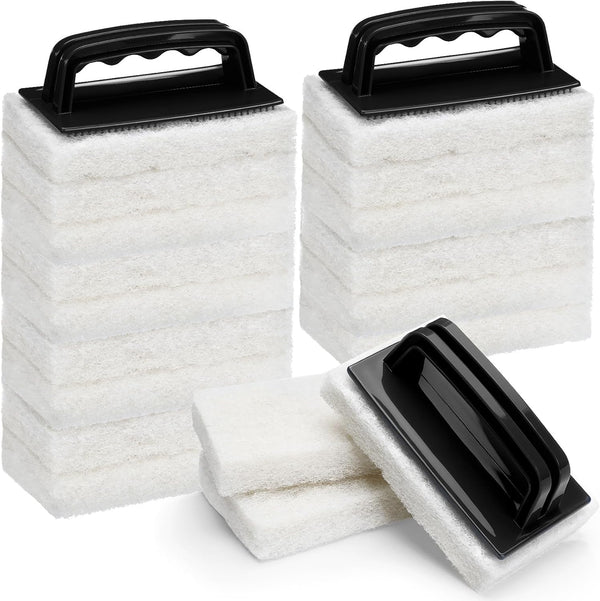 Maxdot 18 Pcs Handled Bath Scrubber Set, 15 Bathroom Scouring Pad 3 Bathtub