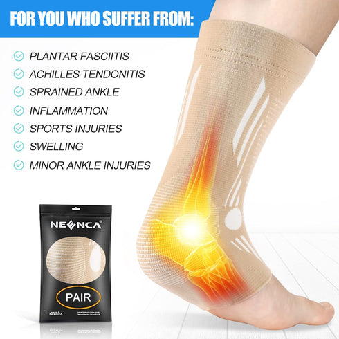 NEENCA Ankle Brace for Pain Relief, 2 Pack Compression Sleeves Set, Support Stabilizer for Achilles Tendonitis, Plantar