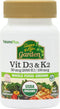 Natures Plus Source of Life Garden Vitamin D3 & K2 - 60 Vegan Capsules - Promotes Bone Support, Immune Function,