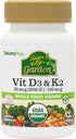 Natures Plus Source of Life Garden Vitamin D3 & K2 - 60 Vegan Capsules - Promotes Bone Support, Immune Function,