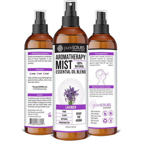 pureSCRUBS Premium Lavender Aromatherapy Spray Mist - 100% Natural Essential Oils, 4oz