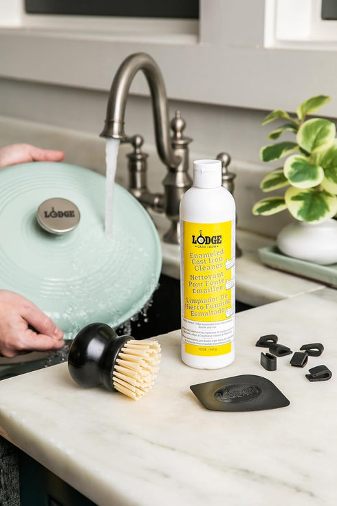 Set 11oz Package 5 Set Lodge Enameled Cast Iron & Ceramic Stoneware Cleaner Care Kit - Includes Cleaner, Black Pan