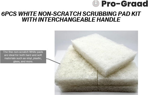 Pro-Graad 6 Handled Bath Scrubber Piece Heavy Duty Cleaning Scrub Sponge Brush Bathroom Scouring Pads White Non-Scratch