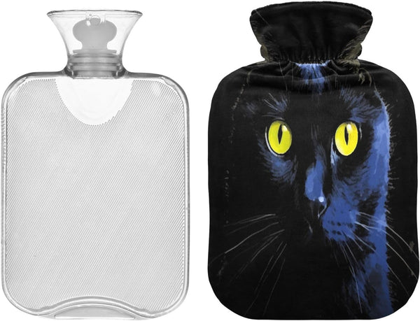 YETTASBIN Black Cat Hot Water Bottle, 2L Transparent Leakproof Hot Water Bag Washable