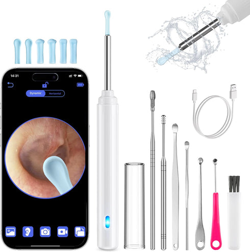 Ear Wax Removal Tool Camera, Ear Cleaner with Camera, Ear Cleaning Kit 1296P HD Ear Scope with 6 LED Lights and 6 Ear