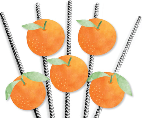 Set 24 Big Dot of Happiness Little Cutie Clementine - Paper Straw Decor - Orange Citrus Baby Shower or Birthday Party