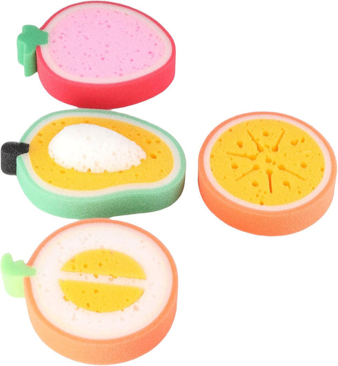 4pcs Fruit Shaped Bathing Sponges | Cute Dish Cleaning Scrubber | Lightweight Kitchen Sponge for Washing Dishes