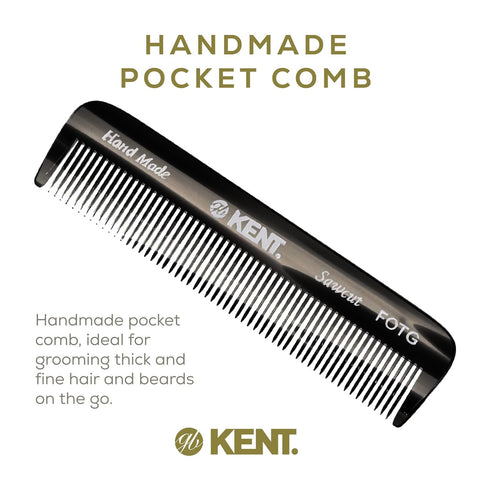Kent FOT Black Graphite Fine Tooth Comb for Men, Handmade Pocket Comb for Travel, Styling, and Grooming