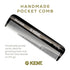 Kent FOT Black Graphite Fine Tooth Comb for Men, Handmade Pocket Comb for Travel, Styling, and Grooming