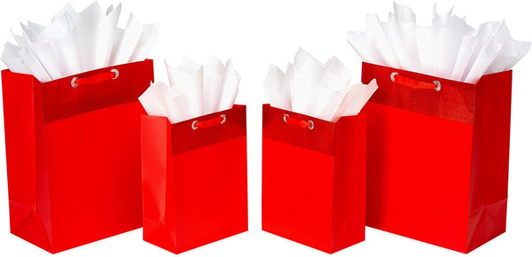 American Greetings Red Gift Bags with Tissue Paper, 4 Bags (2 Large 13", 2 Medium 10"), 15-Sheets