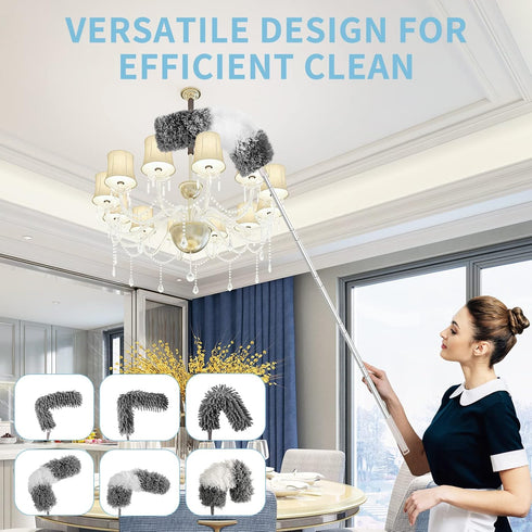 Microfiber Feather Duster with Extension Pole 30 to 100 inches, Reusable, Washable Dusters for Cleaning Ceiling Fans,